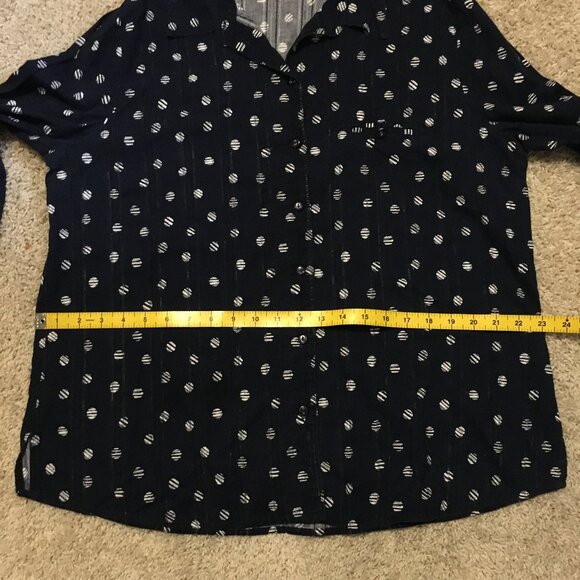 Alia 100% Cotton Navy Blue and White Broken Polka Dot Button Down Shirt - Picture 12 of 15
